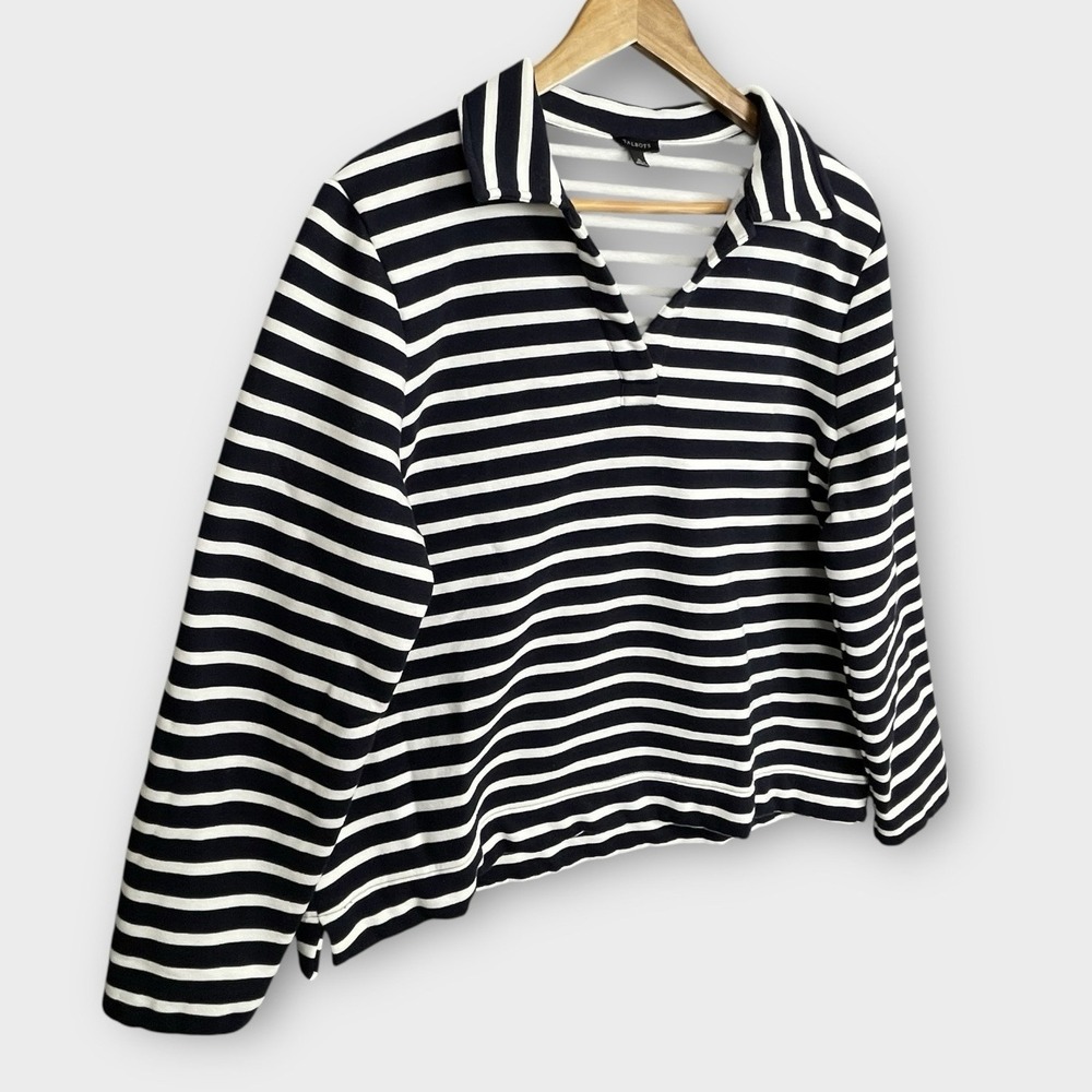 Talbots Parisian Breton Stripe Boxy Fleece Top Womens XL Nautical Preppy Casual - Picture 2 of 7